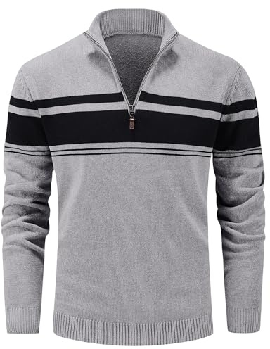 MAGCOMSEN Pullover Herren Pulli Sweater 1/4 Zip Strickpullover Winter Pulli | Stehkragen, Baumwolle Casual Color Block Design, Angenehm und Warm, Strickware Für Herbst Winter Alltag Büro und Freizeit