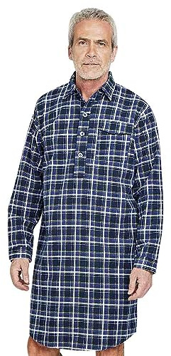 Champion Mens Brushed Cotton Canterbury Checked Nightshirt Sleepwear - Blue Check - L