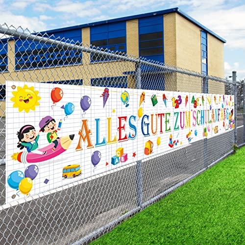 LAMEK Alles Gute Zum Schulanfang Banner 300x50cm Einschulung Willkommen Girlande Banner Schuleinführung Extra Lange Hintergrund Schulkind Schulstart Deko für Schultag Jungen Mädchen, Weiß