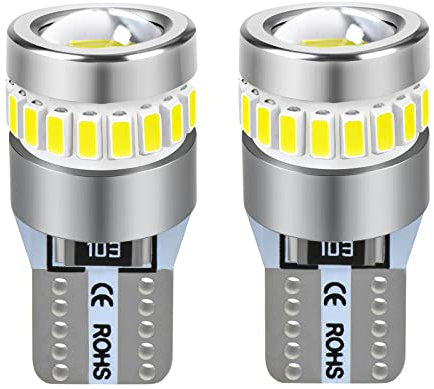 LTONXEN 2 Pcs T10 (W5W) LED 6000K Blanc 12V Voiture Ampoules 194 168 pour Lampe Remplacement de Position, Plaque, Dôme Côté et Stationnement - 2 ans Garantie.