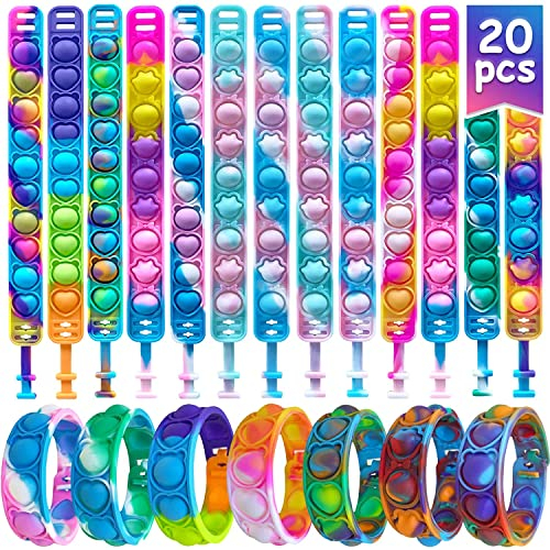20 Stück Pop Armband Fidget Armband Spielzeug Pop It Fidget Spielzeug Set, Multicolor Stress Relief Hand Finger Dekompression, Toys für Kinder und Erwachsene mit Autismus