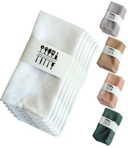 RANJIMA Stoffservietten Weiß- 6er Stoffservietten Weihnachten 40x40cm Wiederverwendbar Baumwoll-Stoffservietten Leinen Servietten Stoff Tischservietten für Geburtstag/Hochzeit/Party