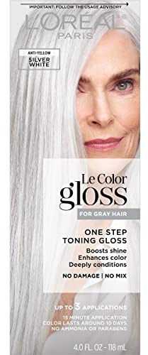 L’Oreal Paris Le Color Gloss One Step Toning Gloss, In-Shower Hair Toner with Deep Conditioning Treatment Formula for Gray Hair, Silver White, 1 Kit