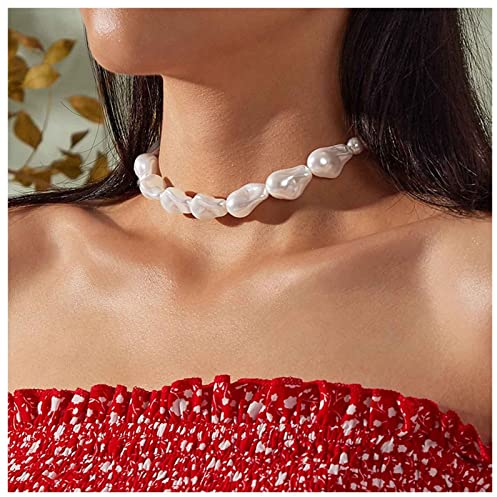 Dervivea Vintage Barock Perlen Choker Halskette Große Perlenkette Halskette Kurze Perlenkette Kette Boho Unregelmäßige Perlenkette Schmuck für Damen und Mädchen