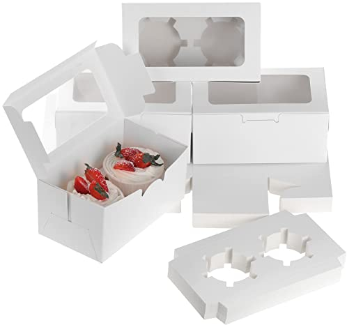 Fippy 50 Stück Cupcake Boxen 2er, Weiße Cupcake Muffin Box mit Sichtfenster, Kleine Kuchenboxen Karton Cupcake Schachtel für Muffins Cupcakes Desserts Kuchen