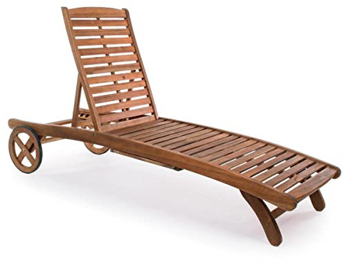 Yellow shop - NOEMI Lettino prendisole reclinabile con ruote in legno di acacia per esterno giardino piscina porticato 195x66 cm