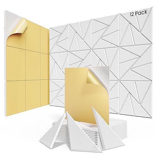 Lot de 12 panneaux acoustiques avec autocollants, panneaux en mousse insonorisants de 30,5 x 30,5 x 1,1 cm, panneaux sonores haute densité, panneaux muraux insonorisants pour maison, studio, bureau -