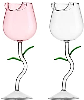 RXMORI Copa de vino de flor de rosa, copa de vino tinto creativo, juego de 2, copa de vino de copa de vino de copa de vino de rosa