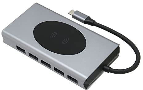 Pyhodi USB-C-Hub, 13-in-1-Dockingstation mit 4K-HDMI, VGA, 5 USB-3.0-Anschlüssen, 3,5-mm-Audio, 1000 M RJ45, 100-W-PD-Ladegerät, 10-W-Wireless-Charging, SD-/Micro-SD-Kartenleser für