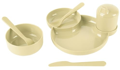Dantoy - Tiny Geschirr-Geschenk-Set auf Biobasis - Ab 0+ Monate - 7 Teile - Beige - Geschirrset - Küchenzubehör Kinder Spülmaschinenfest - Mikrowellengeeignet - Recycelbar - Hergestellt in Dänemark