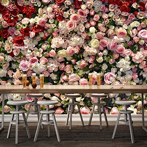 GIVLWF Papier Peint Panoramique de Fleurs Roses Romantiques, Maison De Mariage Poster Murale Intissé - pour Chambre Salon Décoration Murale 450 x 315 cm