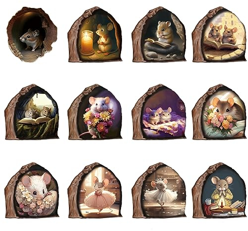 12 Stück 3D Wandtattoo „Maus Im Loch“ Thema Wandaufkleber, PVC Wandsticker Lustige Kunst Wand Dekor Aufkleber für Home Wall Decor