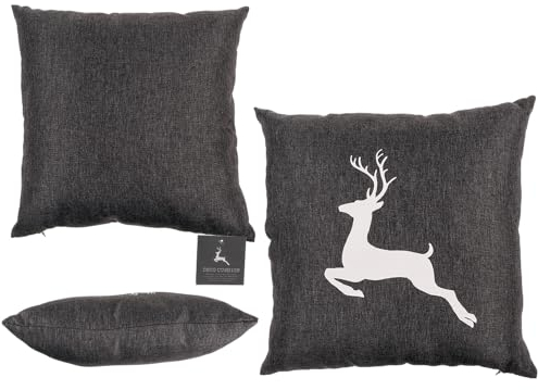Out of the blue Dunkelgraues Deko-Kissen, Hirsch, mit Reissverschluss, 40 x 40 cm, 100% Polyester, 300g Füllgewicht