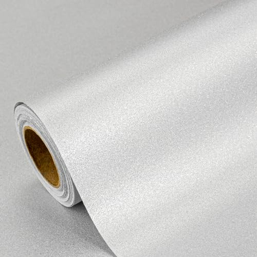 MAYPLUSS Mini-Geschenkpapierrolle, 46,8 m², silberfarben, einfarbig, mit Glitzer, für Geburtstag, Weihnachten, Valentinstag, Hochzeit, Urlaub, 43,2 cm x 10 m