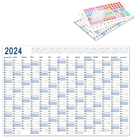 XQMMGO XXL Wall Calendar Wandkalender 2024 (52.5x74.2cm), Folded Wall Planner, Year Planner 2024 Jahreskalender, 14 MONATE - Querformat, Wandplaner Abwischbarer, Urlaubsplaner