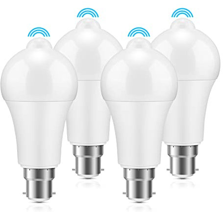 B22 Bayonet Bulb, B22 Pir Light Sensor Bulb 12w Energy Saving Light Bulbs,Cool White 6000k Lightbulbs Auto On/Off for for Ceiling Lamps, Wall Lamps for Entrances, Stairs, Corridors, Balconies