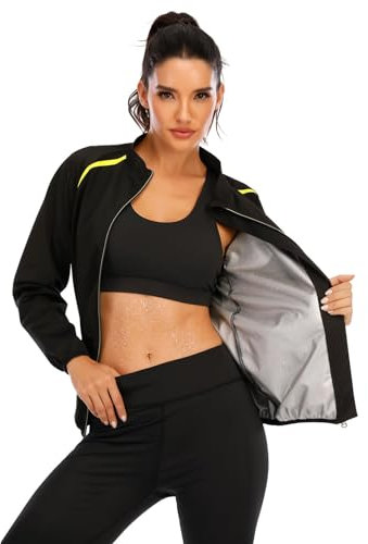 LAZAWG Sauna Suit for Women Zipper Fitness Slimming Long Sleeve Workout womens Body Shaper Jacket Running Exercise Gym