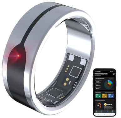 Newgen Medicals Schlaftracker: Fitnesstracker-Ring, Herzfrequenz- & SpO2-Anzeige, 2 mm, Silber, Gr.57 (Ring Fitness Tracker, Fingerringe Damen, Fernbedienung)