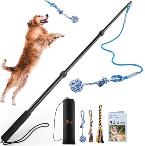 PICK FOR LIFE Aktualisiert Reizangel Hunde, Profi Reizangel für Hunde längenverstellbar mit 3 Hundespielzeug Seil, Interaktives Hundespielzeug für Training, Verstärkte Aluminiumlegierung Reizangel