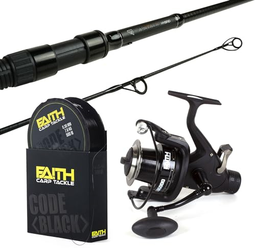 Faith Karpfen Angelrute Set - X-Stalk Hybrid 10Ft - 3.00Lbs - Nobilis LL 3500 Angelrolle - Nylon Angelschnur für dauerhaften Karpfenfang und optimalen Angelspaß