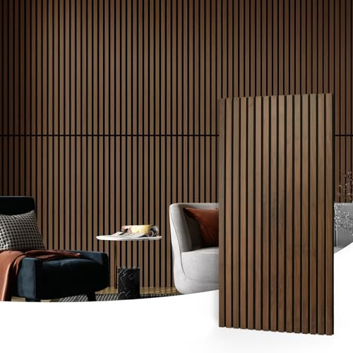 Art3d Wood Slat Acoustic Panels for Wall and Ceiling - 3D Fluted Sound Absorbing Panel with Wood Finish 4 Pack - Dark Walnut Covering 2.88㎡