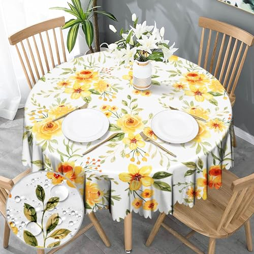 Tischdecke Rund 150 Florals Tischdecke Abwaschbar Wasserabweisend Tischdecke Gartentischdecke für Outdoor Polyester Dauerhaft Tischdecke für Küche Esszimmer Parteien Garten Couchtisch