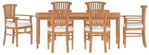 vidaXL Garten Essgruppe 7-TLG., Gartenmöbel Set Tisch 6 Stühle, Sitzgruppe für Garten Terrasse, Gartengarnitur Gartenset, Massivholz Teak