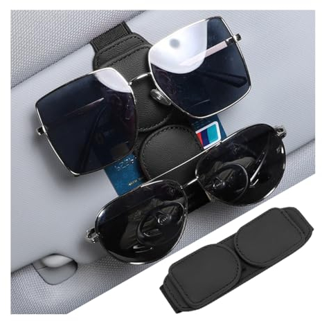 Adunsiaoto Universal Car Visor Accessories Gadgets, Magnetic Leather Glasses Hanger Clip for Auto, Multifunction Double Layer Sunglasses Holder for Car Sun Visor for Suv Pickup Truck(Black)