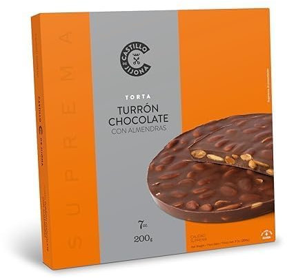 Castillo de Jijona - Tarte Nougat au Chocolat avec Amandes 200g - Nougat au Chocolat - Base Croquante - Sans Gluten - Qualité Suprême - Recette Artisanale - Fabriqué en Espagne (Jijona)