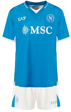 SSC NAPOLI Set Gara Junior Home, EA7 Prodotto Ufficiale, Maglia e Pantaloncino Replica Calcio Bambini 2024/2025-14 Anni