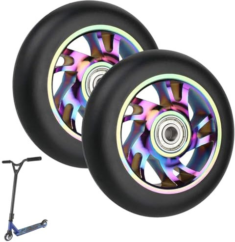 lcyen Stunt-Scooter-Räder, 100 mm, 2 Stück, PVC-Ersatz-Räder mit ABEC-9-Kugellagern, passend für Razor/Apollo/Cox Swain Stunt Scooter, Alloy Series Pro