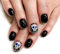 Halloween Press on Nails - 24pcs Almond False Nails Short - Fake Nails with Glue - Cute Black Skull Stick on Nails - Funny Acrylic Nails for Women Girls Nail Art Cosplay Decoration