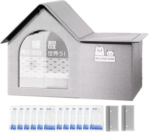 Maison De Refroidissement pour Animaux De Compagnie, Maison Climatisée pour Chat Pliable, Maison De Climatiseur pour Chat, Lit De Refroidissement D'été pour Chats avec 10 Blocs De Glace, 53x43x38cm