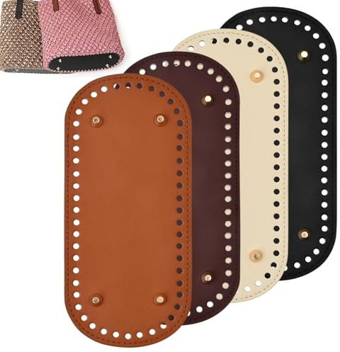 Dokeno 4 Stück PU Leder Taschenboden zum Häkeln 4 Farbe Oval Taschenboden Häkeltasche Bottom Shaper Pad mit Löchern für Handtasche Strickbeutel DIY-Zubehör 22x10 cm
