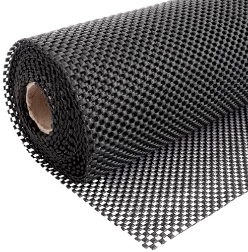 ASelected Multipurpose Non-Slip Mat 50 X 500Cm Grid Pattern Anti-Slip PVC Rug Gripper Non-Adhesive Shelf Drawer Liner Waterproof Matting for Bathroom Kitchen Home Office Cars Black