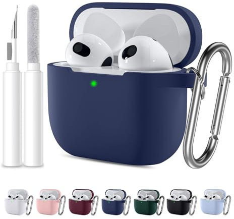 Kompatibel mit Airpods 4 Hülle Schutzhülle Case 2024 für Frauen Männerund Weich Silikon und für Airpods 4.Gernation Hülle 2024 LED an der Frontseite Sichtbar mit Reinigungsset und Karabiner Blau