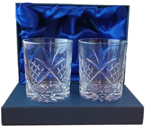 County Engraving Personalised Crystalite Whisky Glass Gift Set with 2 Tumblers (320ml Cut Crystal with Panel)