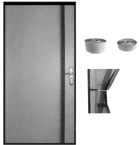 Magnetic Screen Door, Self Magnetic Closure Screen Door Mesh, Heavy Duty Side Opening Door Screens Mesh, Fiberglass Mesh with Full Frame Hook Loop Strip, Fit Door Size 32 x 80 (Black, 34 * 82in)