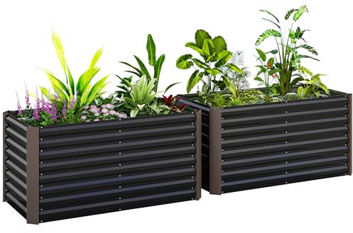 Outsunny Aiuola Rialzata Set di 2 Fioriera Rialzata Rettangolari, Cassoni Orto, Fondo Aperto, Letti per Orto Rialzato in Acciaio Zincato per Erbe, Frutta, Verdura di Fiori, 120x60x60 cm, Grigio Scuro