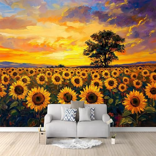 Tapete Fototapete Natur Sonnenblumenfeld Muster 350 x 256 cm Vliestapete Tapete, Gelb Wanddeko Ideen Wohnzimmer Schlafzimmer Küche für Möbel Wandtapete Schrank Badezimmer