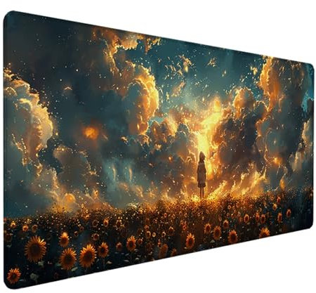 Sonnenblume Mauspad 1200 x 600 mm, Schreibtischunterlage Gelb Mousepad Gaming mit Wasserdicht rutschfeste Gummibasis, Vernähte Kanten Mouse Pad für Schreibtisch Zubehör Aesthetic, Geschenke 5-S