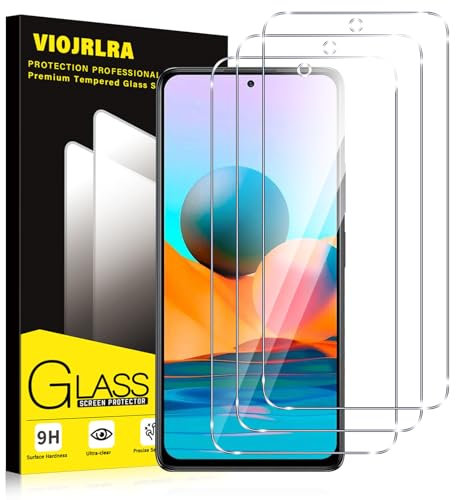 Viojrlra 3 Piezas Protector de Pantalla para Xiaomi Redmi Note 10 Pro/Note 9 Pro/Note 9S 4G, Cristal Templado HD 9H Dureza, Anti-arañazos Antihuellas Sin Burbujas Transparente Vidrio Película