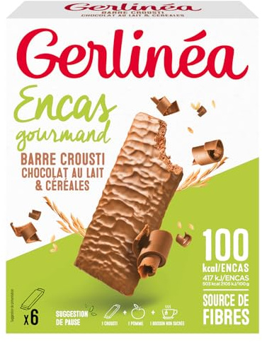 GERLINÉA – Crousti-Riegel mit Milchschokolade – Knusprige Waffeln für den kleinen Hunger zwischendurch, glutenfrei, reich an Ballaststoffen – Packung mit 6 Riegeln, 102 g