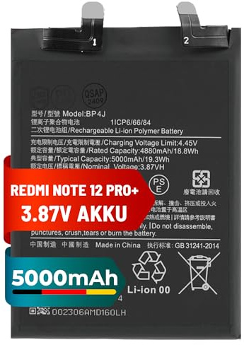 Mpsmobile® Akku für Xiaomi Redmi Note 12 Pro+ 5G | 4880mAh | Original Ersatzbatterie