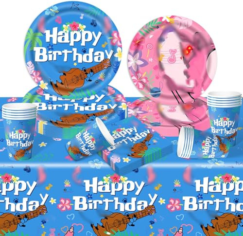 Luclay Party Tableware Kids Birthday- 51PCS Blue Birthday Party Decorations Cartoon Themed Party Favor Supplies Paper Plates Cups Napkins Tablecloth for Boys Girls Baby Showers Deco