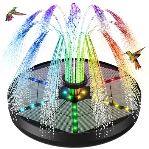 SZMP Fontaine Solaire Extérieur Flottante 4W Version 2026 Améliorée, Pompe Solaire avec 30 LEDs Colorées, Batterie 4000mAh & 8 Buses, pour Bain d'oiseaux, Bassin, Aquarium, Étang, Jardin et Patio
