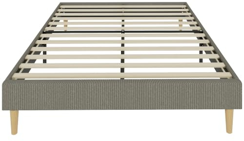 HOMCOM Cadre de Lit 140 x 190 cm avec Sommier à Lattes en Bois, Gris | Lit Double Rembourré en Velours Côtelé, Espace de Rangement au-Dessous, Sans Bruit, Montage Facile