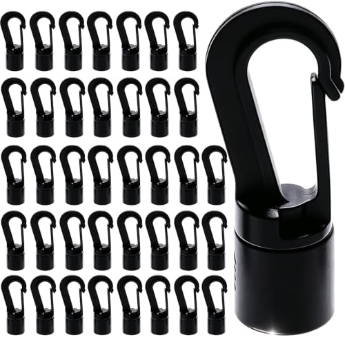 CUEMOON 50 Stück Kunststoff Karabinerhaken 8mm, DIY Plastikhaken für Gummiseil, Leine, Schnurband, für Expanderseile, Planen Kordel Haken