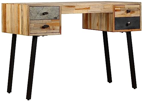 IBUQDDV Schreibtisch aus wiederverwertetem Teak Massivholz 110 × 50 × 76 cm mit 4 Schubladen Vintage Büromöbel Retro Design