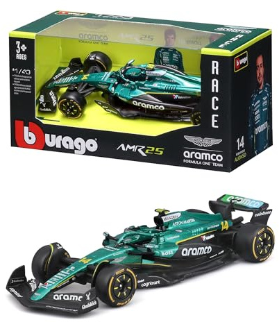 Bburago – F1 Aston Martin AMR25 Formel 1 2025#14 Alonso, Diecast-Modellauto im Maßstab 1:43, offizielle Aston Martin-Replik, realistische Details, empfohlenes Alter 3+ Jahre